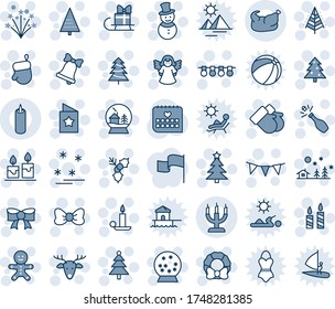 Blue tint and shade editable vector line icon set - christmas tree vector, bow, glove, garland, landscape, candle, bell, gloves, cake man, snowman, deer, firework, holly, wreath, champagne, angel