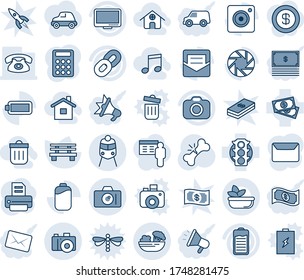 Blauer Farbton und Farbtöne, bearbeitbare Vektorsymbol-Set - Kamera, Vektorgrafik, Zug, Drucker, Bank, kaputte Bank, Bargeld, Ampel, Monitor, Kette, Batterie, Handy, Post, Taschenrechner, Telefon, Salat, Zuhause, Auto