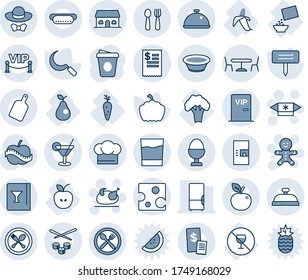 Blue tint and shade editable vector line icon set - spoon and fork vector, cafe, coffee machine, cake man, candy, turkey, sickle, plant label, pumpkin, diet, apple, carrot, no alcohol sign, banana