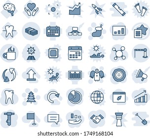 Blue tint and shade editable vector line icon set - barrier vector, christmas tree, sock, angel, tie, stamp, molecule, caries, brain, tooth, heart care, term, barcode, favorites list, update, dollar