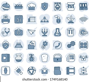 Blue tint and shade editable vector line icon set - trash bin vector, male, luggage storage, speaking man, team, printer, seedling, well, stethoscope, tomography, diet, virus, warehouse, shield, sd