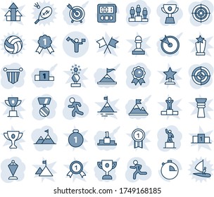 Blue tint and shade editable vector line icon set - dispatcher vector, pedestal, pennant, medal, run, stopwatch, target, motivation, award cup, attainment, winner, win, gold, pawn, arrows up