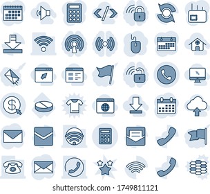 Blue tint and shade editable vector line icon set - phone vector, mail, mouse, calendar, pill, call, download, wireless, update, money click, calculator, home, website, cursor browser, globe, lock