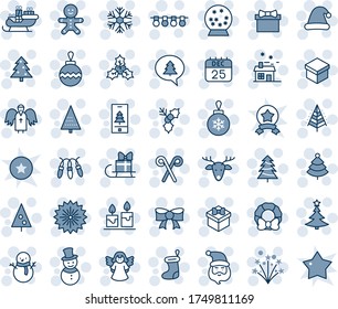 Blue tint and shade editable vector line icon set - christmas tree vector, firework, gift, santa claus, sock, ball, garland, snowflake, bow, 25 dec calendar, cake man, snowman, hat, deer, house