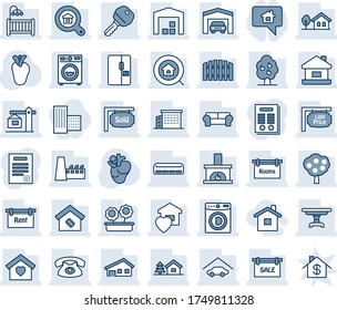 Blue tint and shade editable vector line icon set - real heart vector, contract, house, with garage, tree, fruit, warehouse, fence, sale, rent, rooms, sold signboard, low price, office building, key