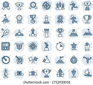 Blue tint and shade editable vector line icon set - dispatcher vector, pedestal, pennant, medal, run, stopwatch, target, motivation, award cup, attainment, winner, win, gold, pawn, arrows up