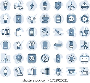 Blauer Farbtint und Farbtöne bearbeitbare Vektorsymbol-Set - Bulb-Vektorsymbol, Batterie, niedrig, beschützt, aufgeladen, Schreibtischlampe, Windmühle, Sockel, Stromanschluss, Energieeinsparung, Idee, Blitz, Elektroauto, Business