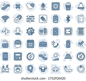 Blue Tint And Shade Editable Vector Line Icon Set - No Mobile Vector, Escalator Up, Down, Cake, Candle, Case, Mouse, Bucket, Caterpillar, Cell Phone, Chain, Group, Heart, Low Battery, Tuning, Record