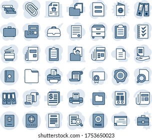 Blue tint and shade editable vector line icon set - passport vector, contract, office binder, document search, stamp, printer, receipt, folder, news, clipboard, paper clip, checklist, tray, copier