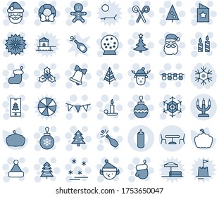 Blue tint and shade editable vector line icon set - cafe vector, christmas tree, firework, santa claus, sock, glove, ball, garland, snowflake, candle, bell, cake man, hat, holly, wreath, champagne