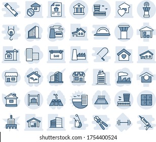 Blue tint and shade editable vector line icon set - airport tower vector, building, baggage room, office, factory, house, barbell, warehouse storage, bank, with garage, estate document, sweet home