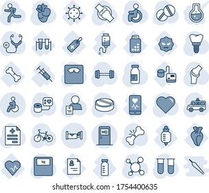 Tinta azul y sombra editable conjunto de íconos vectoriales - vectores de sala médica, discapacitados, hotel, corazón, diagnóstico, molécula, estetoscopio, presión arterial, vial de prueba, escalas, pastillas, ampolla, vehículo de ambulancia