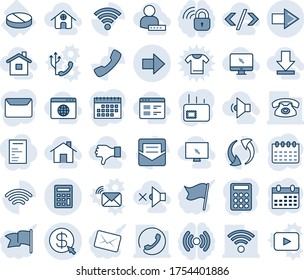 Blue tint and shade editable vector line icon set - right arrow vector, calendar, pill, call, update, mail, wireless, money click, calculator, phone, home, website, browser globe, monitor cursor