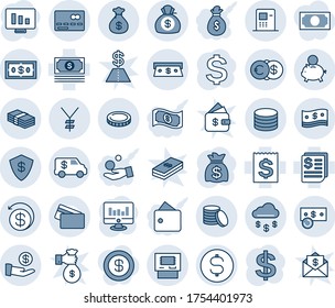 Blue tint and shade editable vector line icon set - credit card vector, dollar sign, money bag, statistic monitor, cash, receipt, yen, coin, euro, rain, safe, atm, piggy bank, investment, back, rich