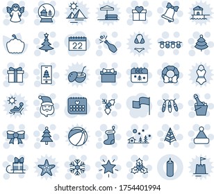 Blue tint and shade editable vector line icon set - christmas tree vector, gift, santa claus, sock, garland, snowflake, landscape, star, bell, bow, calendar, hat, holly, wreath, champagne, angel