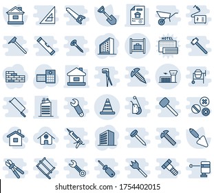 Blue tint and shade editable vector line icon set - airport building vector, road cone, baggage room, office, trowel, shovel, house, hospital, estate document, city, home, brick wall, sea hotel, saw