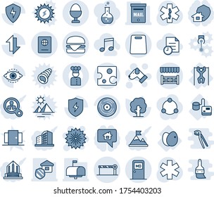 Blue tint and shade editable vector line icon set - medical room vector, barrier, passport, firework, dog, tree, ambulance star, tonometer, pull ups, eggs, vinyl, protect, data exchange, eye id