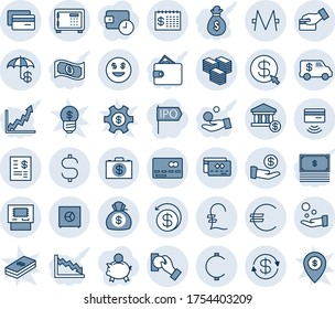 Blue tint and shade editable vector line icon set - credit card vector, safe, dollar sign, euro, pound, cent, monero, exchange, big cash, tap pay, insurance, smile, account, atm, finance calendar