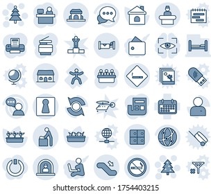Blue tint and shade editable vector line icon set - no smoking vector, female, baby room, reception, escalator down, area sign, hotel, baggage, christmas tree, meeting, manager place, house, term