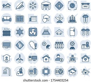 Blue tint and shade editable vector line icon set - vip waiting area vector, fireplace, bird house, monitor, radio phone, account, office, with tree, garage, plan, sale, building, bathroom, heater