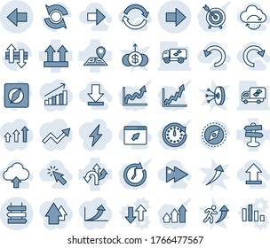 Blue tint and shade editable vector line icon set - sign post vector, right arrow, left, route, signpost, navigation, up side, data exchange, compass, update, moving, cursor, browser, download, redo