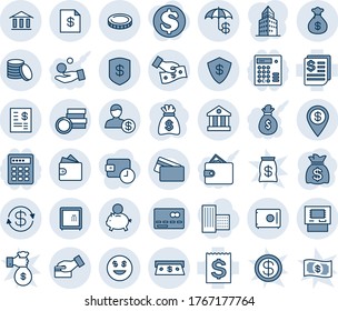 Blue tint and shade editable vector line icon set - credit card vector, money bag, receipt, coin, dollar exchange, safe, insurance, smile, bank, atm, cash, account statement, pin, piggy, pay, wallet