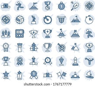 Blue tint and shade editable vector line icon set - dispatcher vector, pedestal, pennant, medal, run, stopwatch, target, motivation, award cup, attainment, winner, win, gold, pawn, arrows up