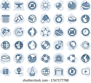 Blue tint and shade editable vector line icon set - no laptop vector, ticket office, globe, 24 hours, mobile sign, computer, document reload, pills, diet, pill, earth, pie graph, table, social, time