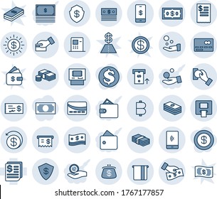 Blue tint and shade editable vector line icon set - credit card vector, receipt, bitcoin, mobile payment, dollar, cash, safe, sun, atm, pay, money back, check, purse, restaurant, wallet, investment