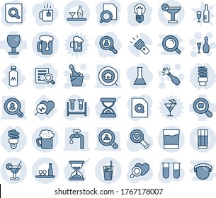 Blue tint and shade editable vector line icon set - wine vector, champagne, document search, bulb, blood test vial, heart diagnostic, diagnosis, milk, fragile, cargo, torch, water supply, estate