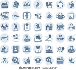Blue tint and shade editable vector line icon set - male vector, disabled, reception, bed, vip, pedestal, team, manager place, doctor, hospital, push ups, medical mask, group, company, identity card
