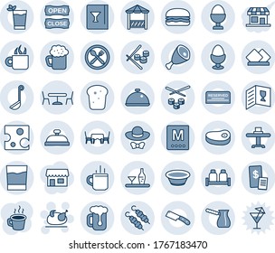 Blue tint and shade editable vector line icon set - hot cup vector, cafe, turkey, coffee, dish, alcohol, restaurant table, wine card, menu, reserved, reception, drink, phyto bar, beer, egg stand