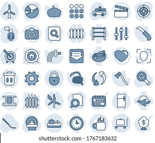 Blue tint and shade editable vector line icon set - baggage conveyor vector, trolley, lock, speaking man, document search, watering, hose, garden knife, axe, pumpkin, heart diagnostic, scalpel, rack