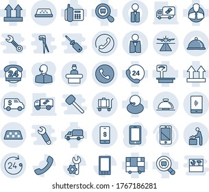 Blue Tint And Shade Editable Vector Line Icon Set - Runway Vector, Taxi, Phone, Reception Bell, Baggage, 24 Hours, Baby Room, Mobile, Office, Support, Client, Car Delivery, Consolidated Cargo, Cell