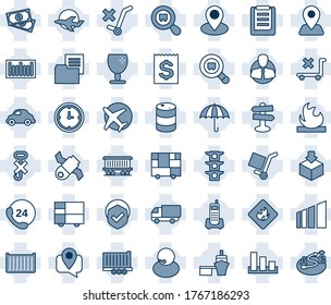 Blue tint and shade editable vector line icon set - signpost vector, navigation, pin, railroad, plane, satellite, cash, traffic light, office phone, 24 hours, support, client, mobile tracking, clock