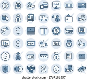 Blue tint and shade editable vector line icon set - credit card vector, dollar sign, money bag, statistic monitor, receipt, coin, euro, big cash, safe, atm, investment, pay, back, encashment car