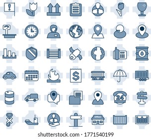 Blue tint and shade editable vector line icon set - signpost vector, navigation, earth, pin, railroad, important flag, store, satellite, office phone, 24 hours, support, client, mobile tracking