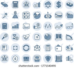 Blue tint and shade editable vector line icon set - dollar sign vector, calculator, abacus, statistics, monero, currency, exchange, money rain, safe, bank, atm, account statement, investment, torch