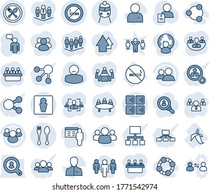 Blue tint and shade editable vector line icon set - spoon and fork vector, male, checkroom, train, no smoking sign, speaking man, team, meeting, patient, banana, group, user, company, hr, social
