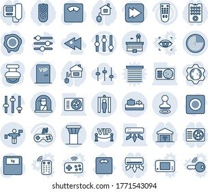 Blue tint and shade editable vector line icon set - airport tower vector, baggage conveyor, stamp, radar, traffic controller, metal detector gate, officer window, building, scales, floor, gamepad