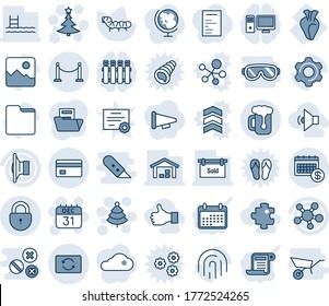 Blue tint and shade editable vector line icon set - fence vector, lock, christmas tree, 31 dec calendar, caterpillar, heart, speaker, share, gallery, settings, folder, fingerprint id, credit card
