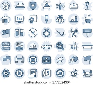 Blue tint and shade editable vector line icon set - no laptop vector, vip zone, mobile sign, computer, christmas glove, hat, santa stick, statistic monitor, contract, lady bug, plant label, shield