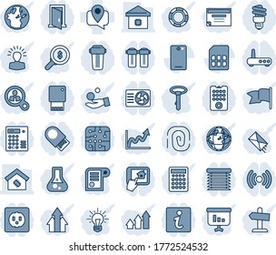 Blue tint and shade editable vector line icon set - mobile tracking vector, phone back, sim, smart home, chip, socket, remote control, wireless, router, air conditioner, app, water filter, jalousie