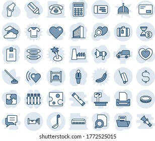 Blue tint and shade editable vector line icon set - ticket vector, suitcase, hotel, clouds, baggage room, manager, office building, hoe, heart, diagnostic, joint, beat, car delivery, heavy scales