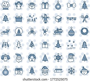 Blue tint and shade editable vector line icon set - christmas tree vector, gift, bow, santa claus, ball, garland, snowflake, landscape, 25 dec calendar, sleigh, holly, wreath, angel, snowball, stick