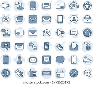 Blue tint and shade editable vector line icon set - star letter vector, merry christmas message, speaking man, mail, office phone, loudspeaker, network, cell, speaker, paper pin, mobile, reserved