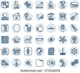 Blue tint and shade editable vector line icon set - plane radar vector, male, ticket, globe, shop, ladder car, growth statistic, medal, document, job, flower in pot, rake, saw, house, well, tv, sim