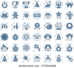 Blue tint and shade editable vector line icon set - christmas tree vector, firework, gift, santa claus, sock, ball, garland, star, bow, gloves, cake man, lollipop, hat, wreath, angel, wine, snowball