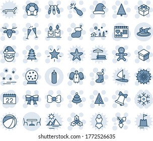 Blue tint and shade editable vector line icon set - cafe vector, christmas tree, firework, gift, bow, santa claus, sock, garland, landscape, star, bell, cake man, hat, deer, holly, wreath, angel