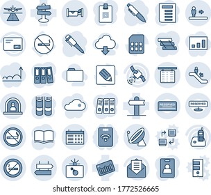Blauer Farbton und Farbton editierbarer Vektorliniensymbol - Pistenvektorgrafik, Satellitenantenne, Rolltreppe, Rauchverbot, Beschilderung, Bompost, Bombe im Falle, Empfang, Flugtisch, Schild, Hotel, Zeitplan, Buch, Stift, Post